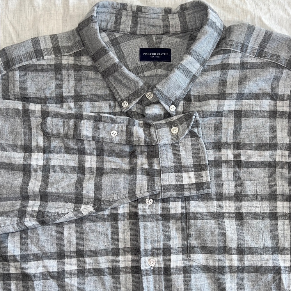 Proper Cloth‎ Shirt Mens 3XL Gray Plaid Flannel Button Down Long Sleeve